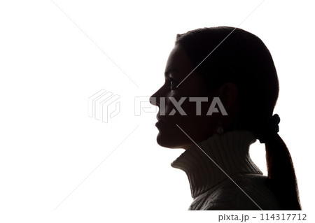 Young woman look ahead - horizontal silhouette 114317712