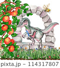 Watercolor hand drawn tropical cute dinosaurs composition. Dino illustration perfect for design, wallpaper, scrapbooking, invitation, wedding or greetings card. 114317807