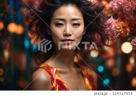 Japanese beautiful woman portrait with smooth...のイラスト素材 [114317853] - PIXTA