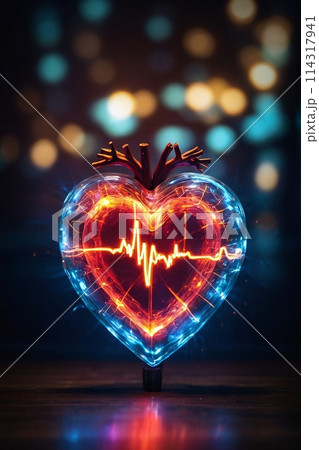 Heart pulse glowing inside heart showing life and health. 114317941