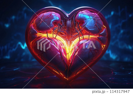 Heart pulse glowing inside heart showing life and health. Heart pulse glowing inside heart showing life and health. 114317947