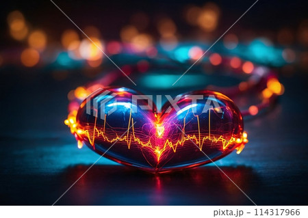 Heart pulse glowing inside heart showing life and health. 114317966