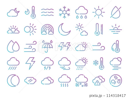 Weather gradient outline icons set. The collection includes in business, UI UX, social media and website. Weather gradient outline icons set. The collection includes in business, UI UX, social media and website. 114318417