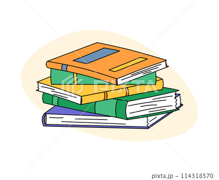 Books pile vector doodle illustration. Hand drawn design elements isolatedon white backgrouns. Love reading books concept 114318570