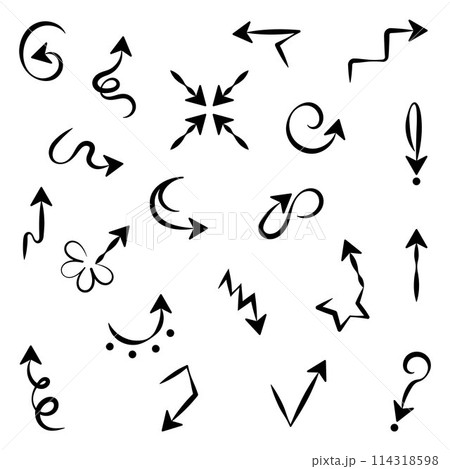 Set of black hand drawn arrows Set of arrows for web pages Vector illustration isolated on white background Flat style 114318598