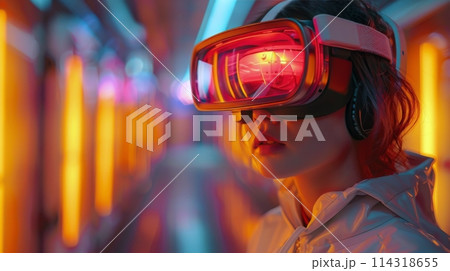 Woman Using Virtual Reality Headsetのイラスト素材 [114318655] - PIXTA