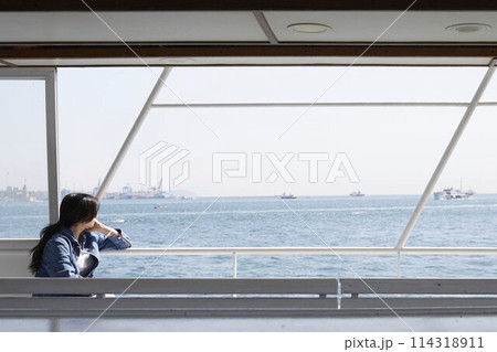 Istanbul, Turkey - 13 April 2024: Water Transportation. Ferry in Istanbul 114318911