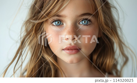 Close Up of a Young Woman With Blue Eyes 114320025