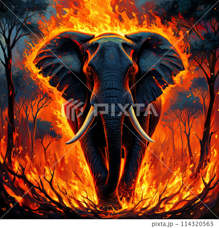 Elephant standing in front of fire.のイラスト素材 [114320563] - PIXTA