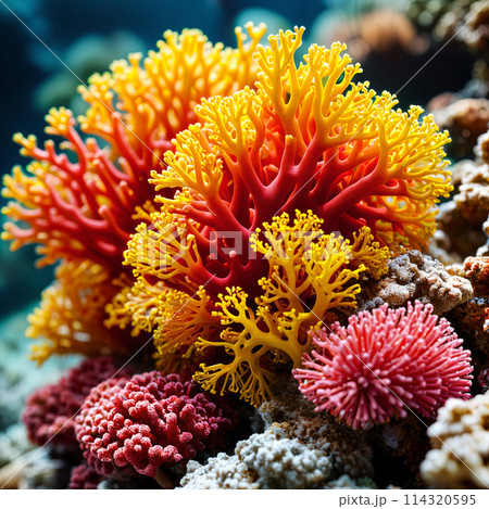 Colorful coral on the ocean floor. Colorful coral on the ocean floor. 114320595