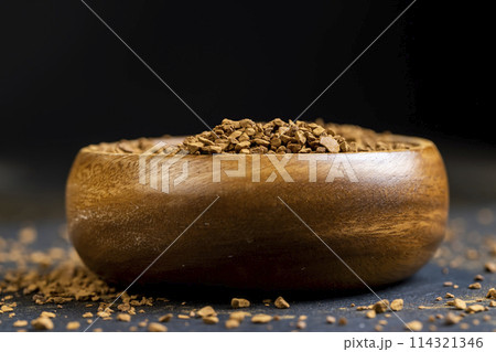 brown pieces of instant coffee for making a coffee drink brown pieces of instant coffee for making a coffee drink 114321346