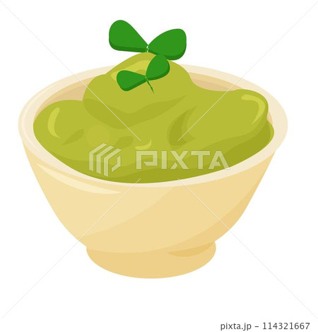 Traditional Mexican food guacamole, isolated on white background stock vector illustration. Bright, colorful, appetizers. Graphic clipart for design, menu 114321667