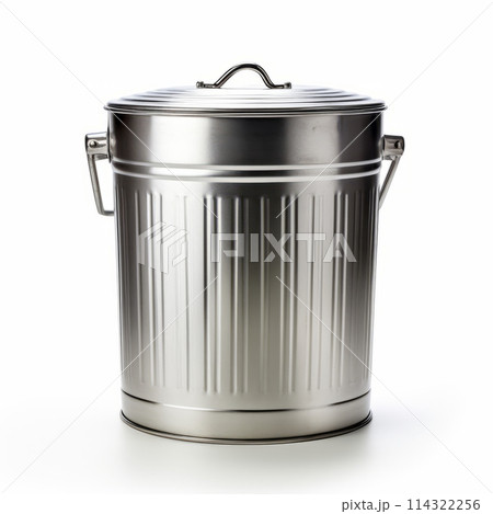 Silver trash garbage can Isolated with clipping path. 114322256