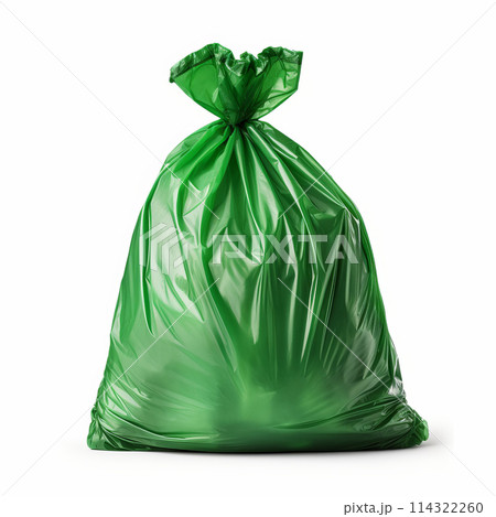 Trash, green garbage bag full, on white background clipping path 114322260