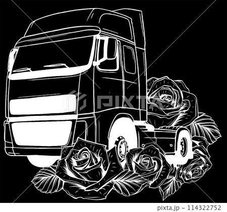 white silhouette of Classic American Truck on black background. Vector Illustration design white silhouette of Classic American Truck on black background. Vector Illustration design 114322752