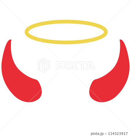 Angel halo and devil red horns. Angel and devil sign. Holy nimbus and red horns symbol. flat style. 114323917