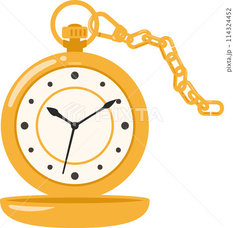 蓋を開けた金色の懐中時計 114324452