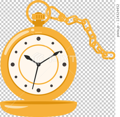 蓋を開けた金色の懐中時計 114324452