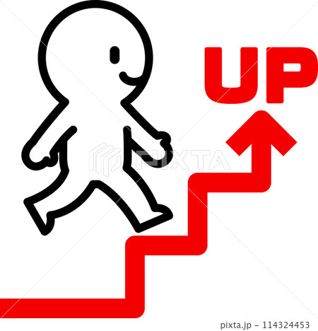 階段状の矢印を上っていく人物 114324453