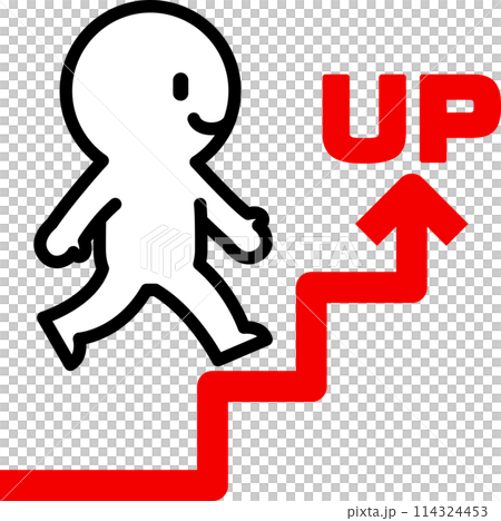 階段状の矢印を上っていく人物 114324453