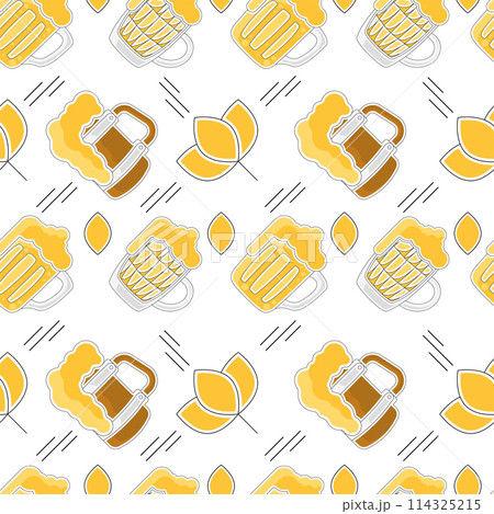 Beer glasses and mugs Colored sketch pattern bacground Vector 114325215