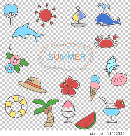 Set of hand-drawn illustrations of summer materials Set of hand-drawn illustrations of summer materials 114325394