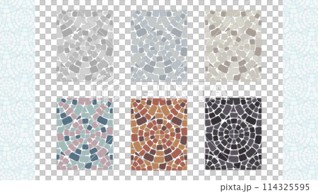 Set of illustrations of seamless patterns of circular stone paving Set of illustrations of seamless patterns of circular stone paving 114325595