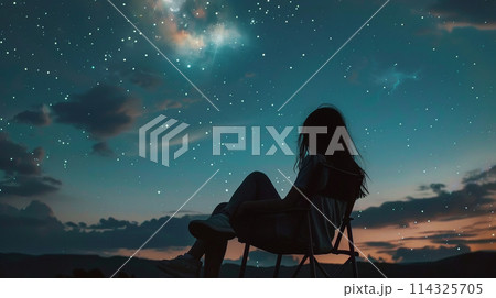 星空を眺める女性 114325705