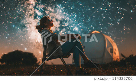 星空を眺める女性 114325706
