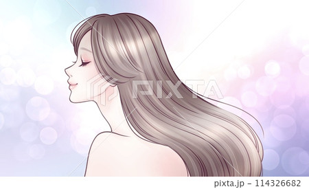 美しい髪/髪を靡かせる/キューティクル/横顔の女性・女の子のイラスト素材 美しい髪/髪を靡かせる/キューティクル/横顔の女性・女の子のイラスト素材 114326682