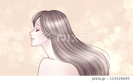 美しい髪/髪を靡かせる/キューティクル/横顔の女性・女の子のイラスト素材 美しい髪/髪を靡かせる/キューティクル/横顔の女性・女の子のイラスト素材 114326695