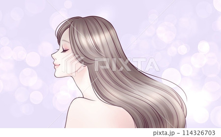 美しい髪/髪を靡かせる/キューティクル/横顔の女性・女の子のイラスト素材 114326703