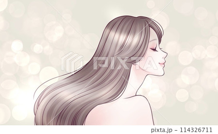 美しい髪/髪を靡かせる/キューティクル/横顔の女性・女の子のイラスト素材 114326711