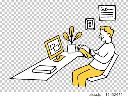 A man checking work documents at home 114326724