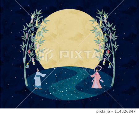 七夕の水彩画風イラストフレーム 114326847