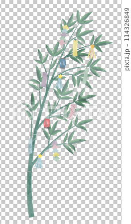 笹と七夕飾りの手書き水彩画風イラスト 114326849