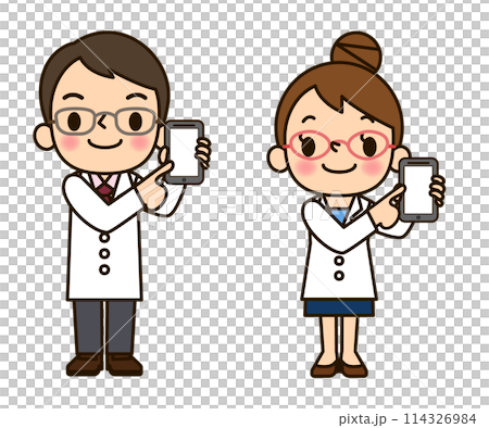 Male and female doctors with smartphones 114326984