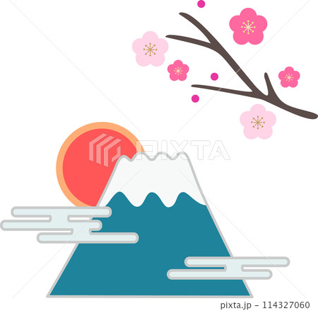 シンプルでオシャレな富士山と梅の花のイラスト素材 シンプルでオシャレな富士山と梅の花のイラスト素材 114327060