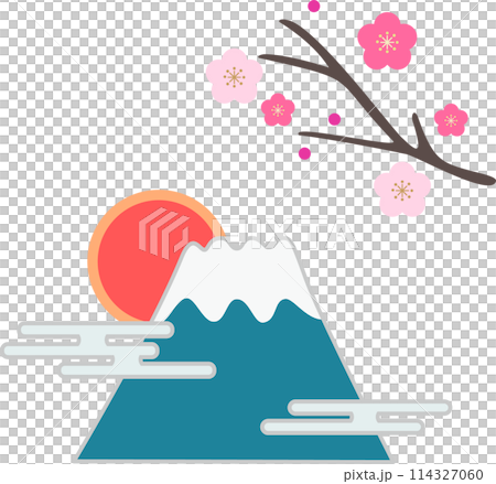 シンプルでオシャレな富士山と梅の花のイラスト素材 シンプルでオシャレな富士山と梅の花のイラスト素材 114327060