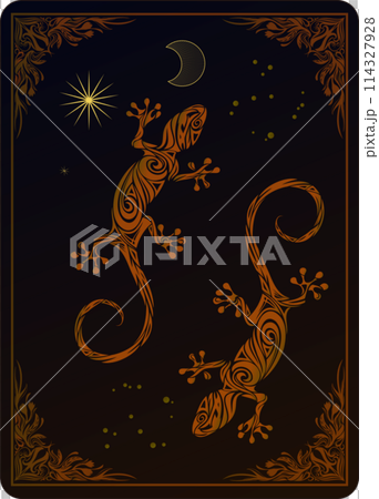 兩隻壁虎的部落藝術卡 114327928