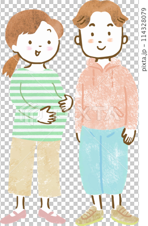 Full-body hand-drawn illustration of a pregnant couple 114328079