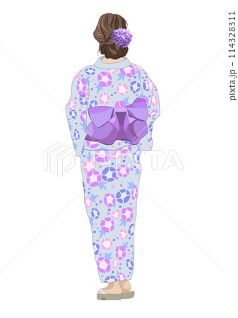 浴衣の女性後ろ姿イラスト 114328311