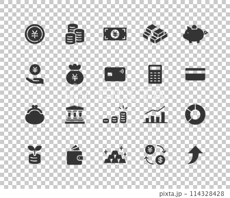 お金に関するモノクロアイコンセット お金に関するモノクロアイコンセット 114328428