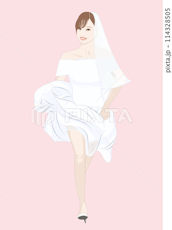 笑顔で走る花嫁イラスト 114328505