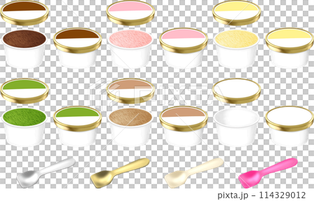Ice cream in paper cups, 5 flavors and empty paper cups 114329012