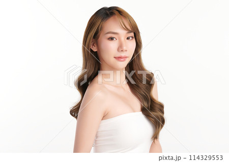 Beautiful young asian woman with clean fresh skin on white background, Face care, Facial treatment, Cosmetology, beauty and spa, Asian women portrait. Beautiful young asian woman with clean fresh skin on white background, Face care, Facial treatment, Cosmetology, beauty and spa, Asian women portrait. 114329553