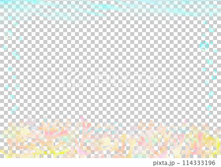 Summer watercolor frame made of colorful coral reefs and waves. 114333196