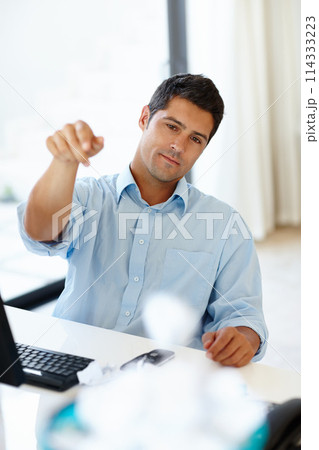 Paper throw, man and burnout in home office with laptop, boredom and discard for mistake in tax, admin or audit. Computer, glitch and frustrated male consultant annoyed with document errors. Paper throw, man and burnout in home office with laptop, boredom and discard for mistake in tax, admin or audit. Computer, glitch and frustrated male consultant annoyed with document errors. 114333223