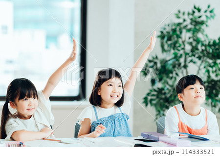 学習塾で勉強する小学生。 学習塾で勉強する小学生。 114333521