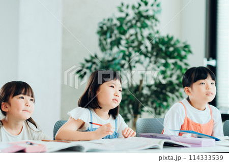 学習塾で勉強する小学生。 学習塾で勉強する小学生。 114333539